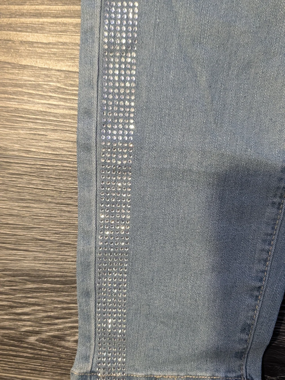 SHEIN Light Blue Skinny Jeans with Rhinestone Side Stripes